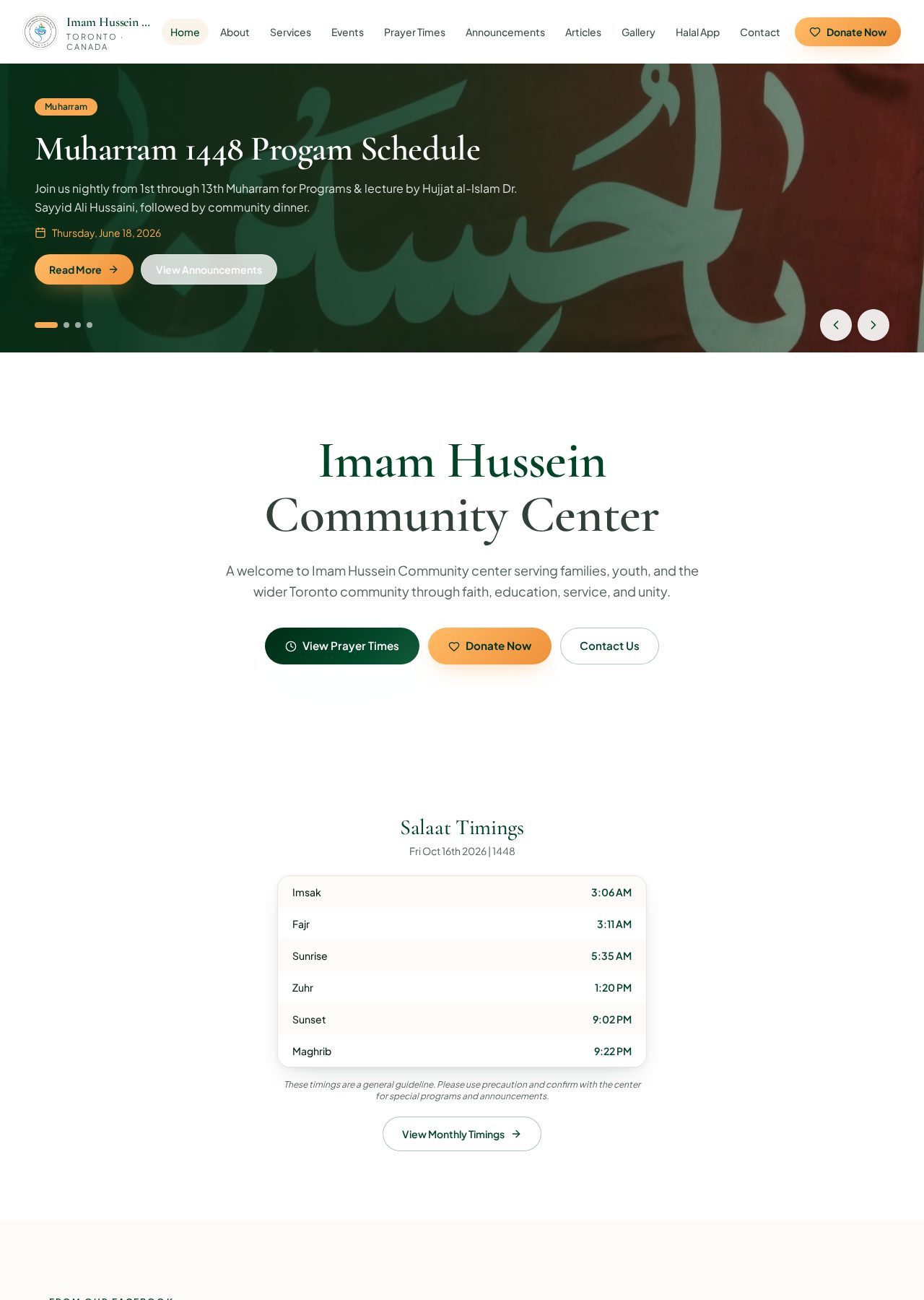 Imam Hussein Community Center website homepage